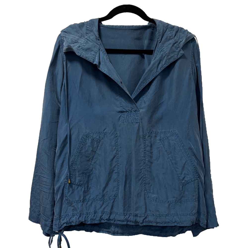 Luxury 100% silk hooded anorak shirt size M